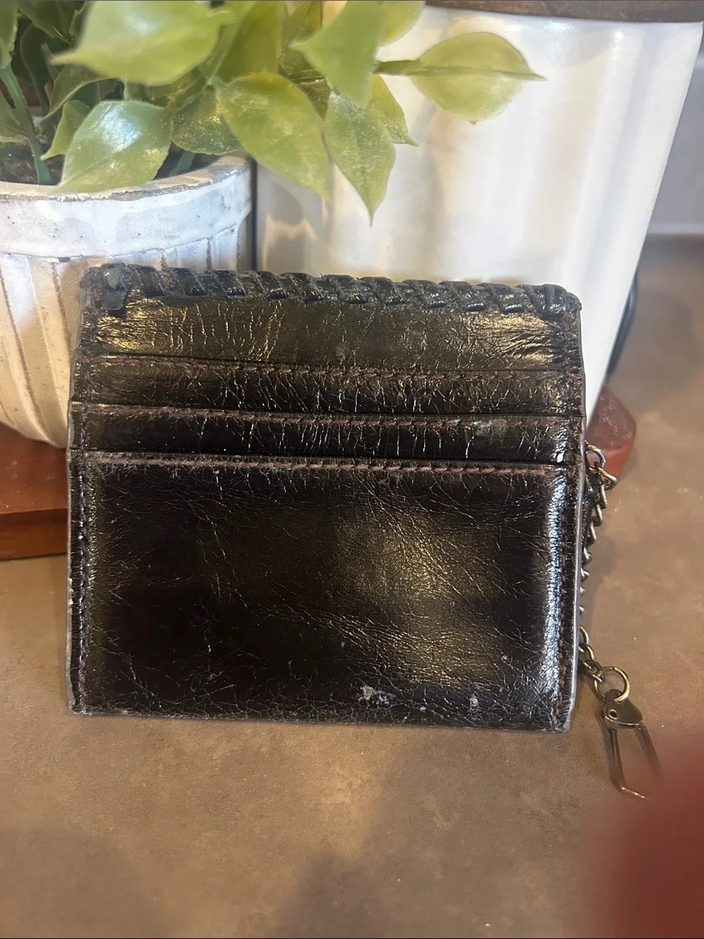 HOBO Black Leather ID Card Holder with Gold Logo